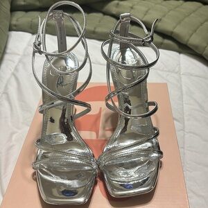 Gianni Bini Golden-Hour Metallic Strappy Ankle Strap Dress Sandals.